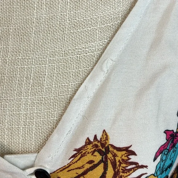 Roper Short Sleeve Button Up Blouse White Black Cowboy Rodeo Tie Front Womens L - Picture 5 of 9